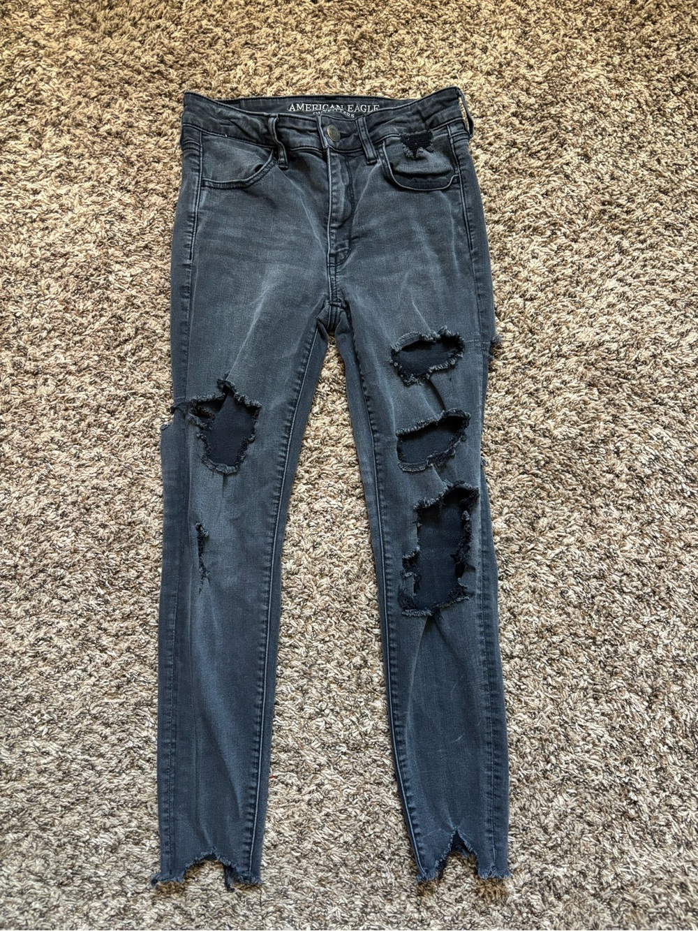 American Eagle Outfitters Charcoal Black Ripped Skinny Jeans